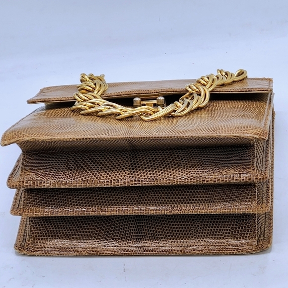 Vintage Accordion Tan Lizard Purse Secret Compartment With Extra Accessories. - Picture 6 of 16